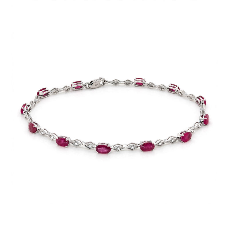 9K White Gold Oval Ruby &amp; Diamond Rhombus Link Bracelet