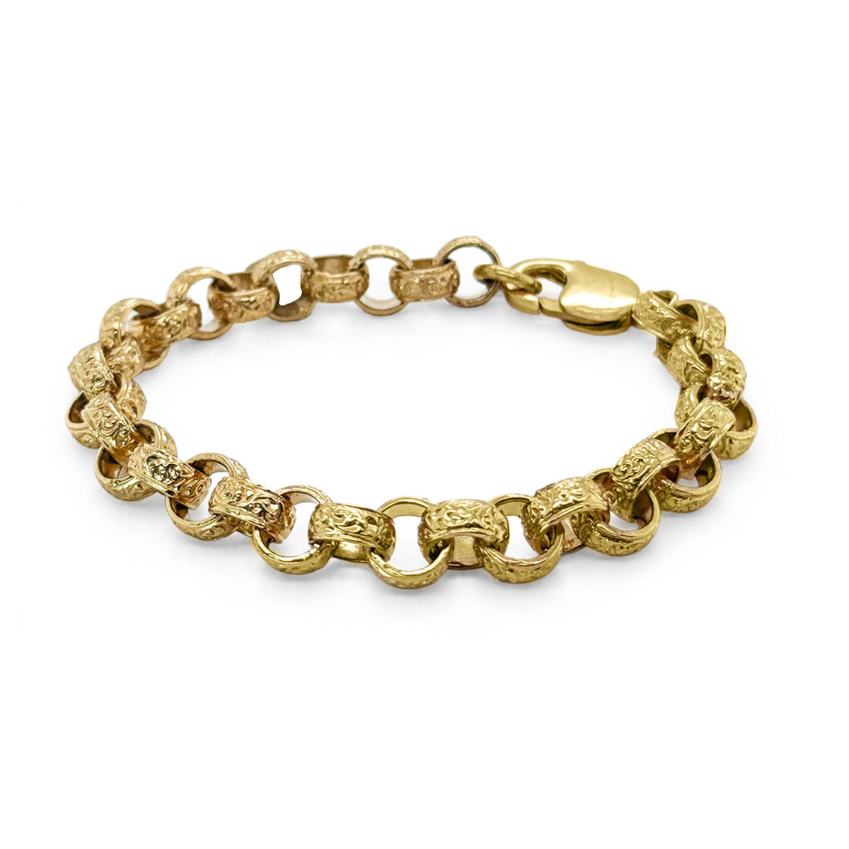 9K Yellow Gold Hand-Engraved Scroll Belcher Bracelet 7,5''