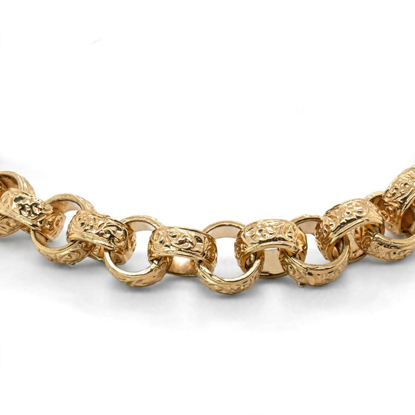 9K Yellow Gold Hand-Engraved Scroll Belcher Bracelet 7,5''