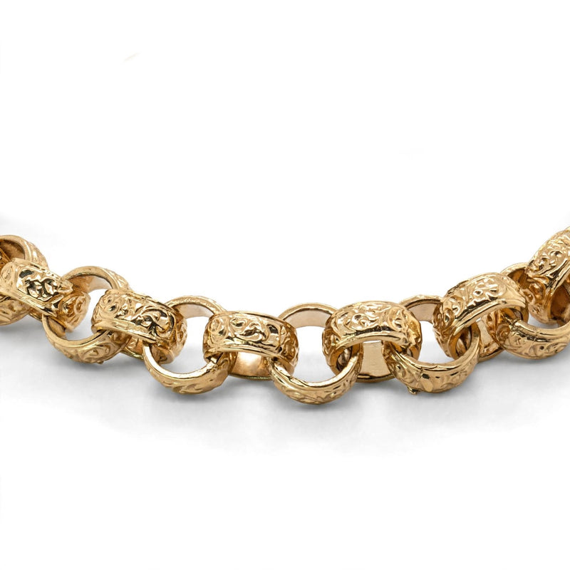 9K Yellow Gold Hand-Engraved Scroll Belcher Bracelet 7,5''