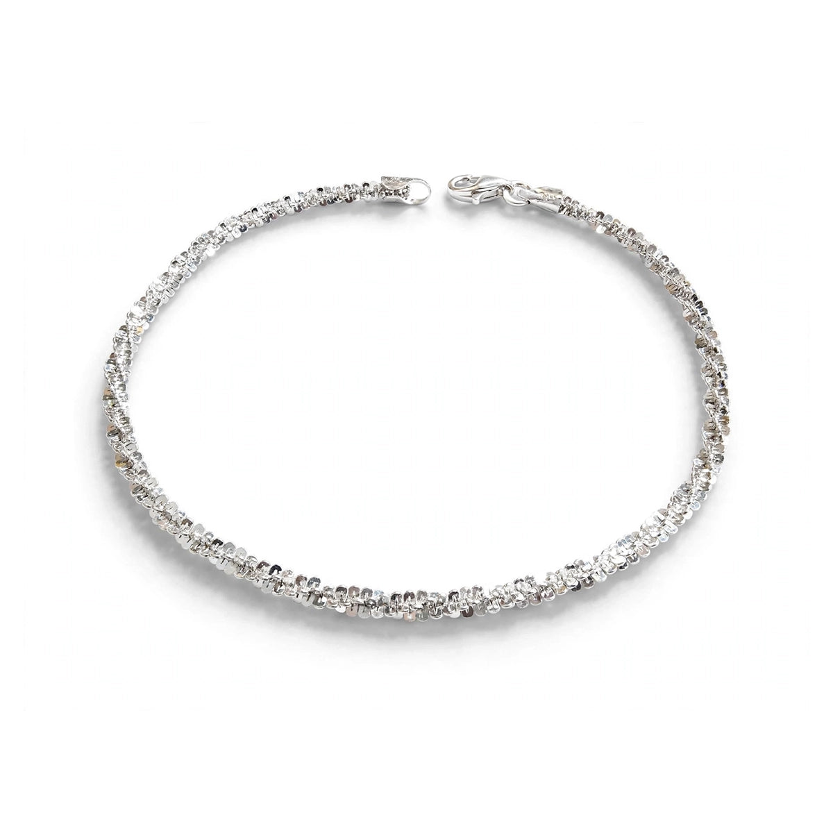 Sterling Silver Sparkling Textured Chain Bracelet