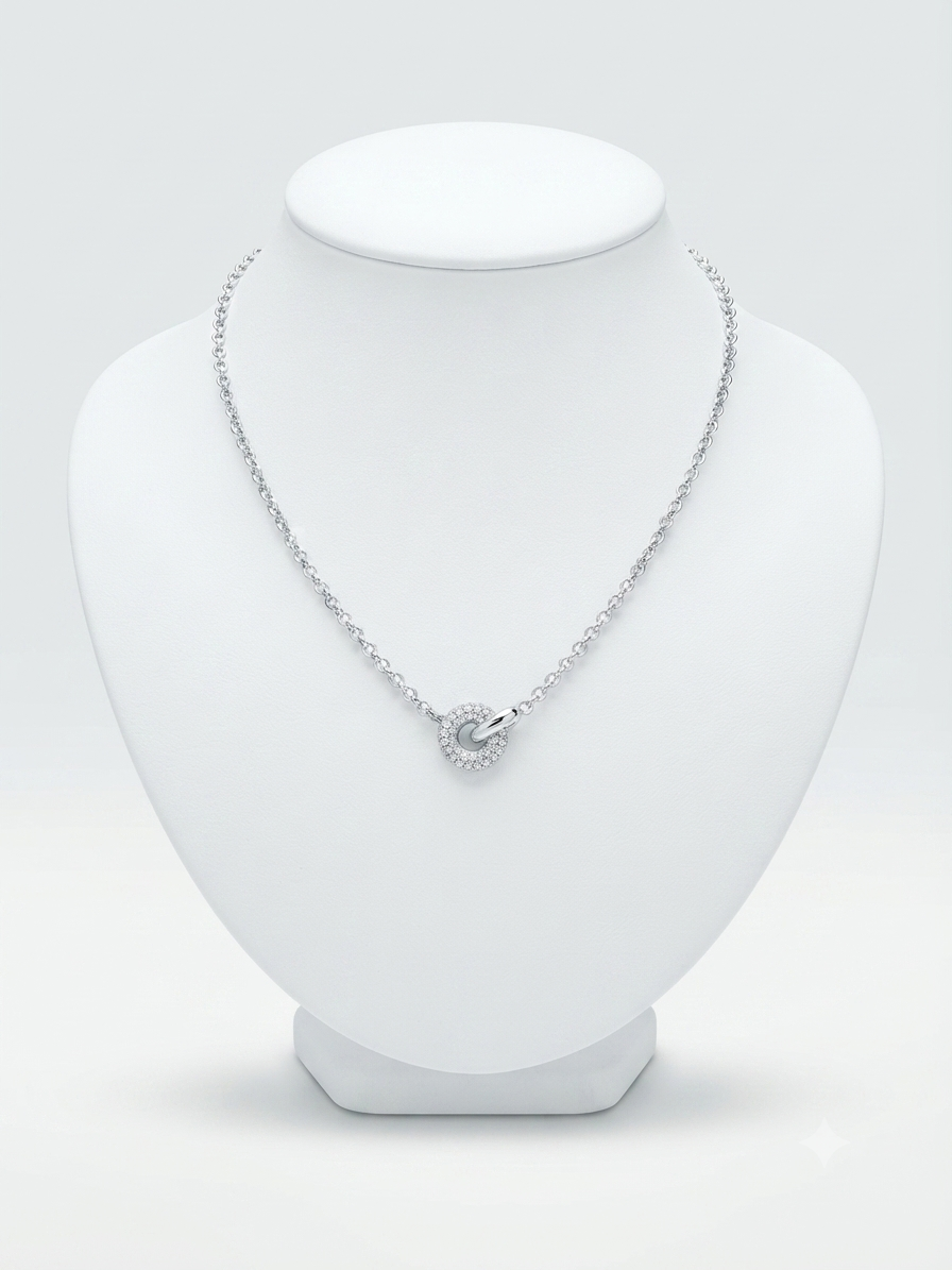 14K White Gold Lab-Grown Diamond Circle Pendant Necklace