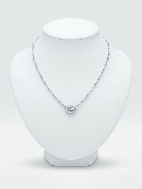 14K White Gold Lab-Grown Diamond Circle Pendant Necklace