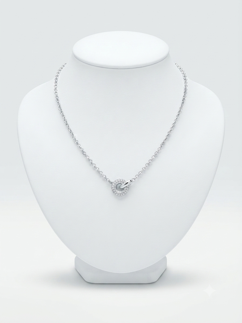 14K White Gold Lab-Grown Diamond Circle Pendant Necklace