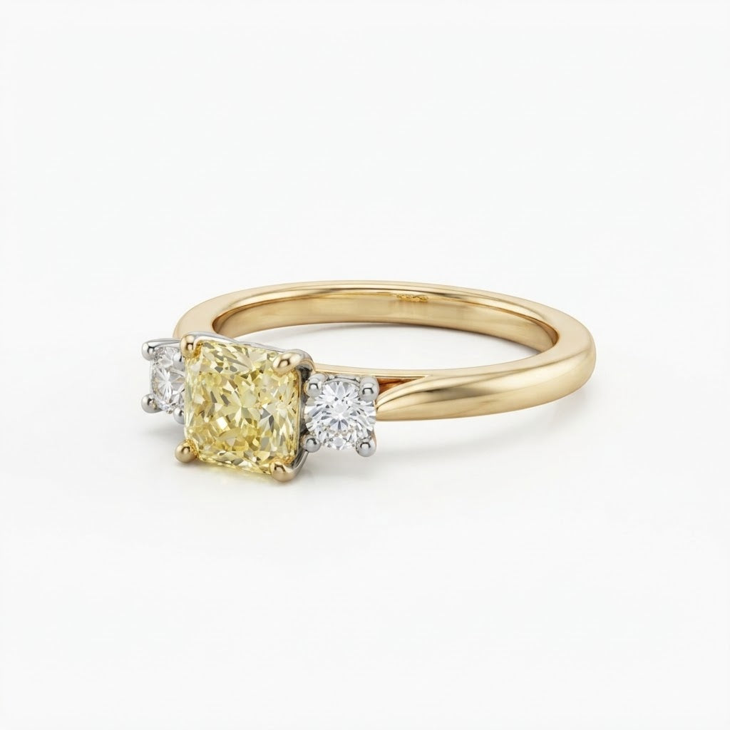 18K 2-Tone Gold 1.06ct Square Cushion Lab Diamond Three-Stone Ring