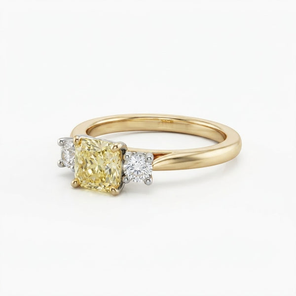 18K 2-Tone Gold 1.06ct Square Cushion Lab Diamond Three-Stone Ring