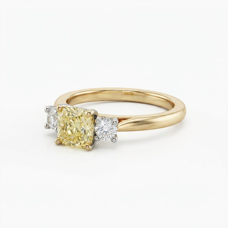 18K 2-Tone Gold 1.06ct Square Cushion Lab Diamond Three-Stone Ring