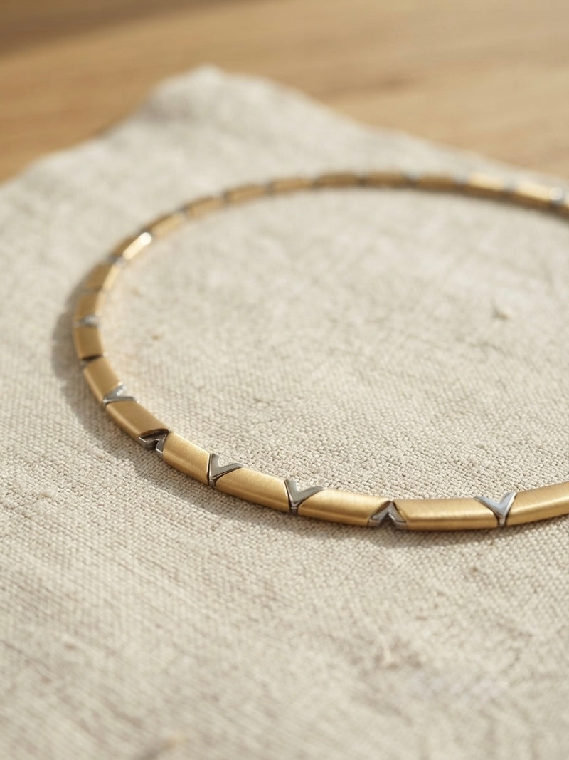 9K Two-Tone Gold Geometric Link Collar Necklace