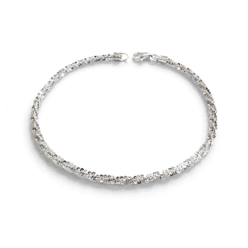 Sterling Silver Sparkling Textured Chain Bracelet