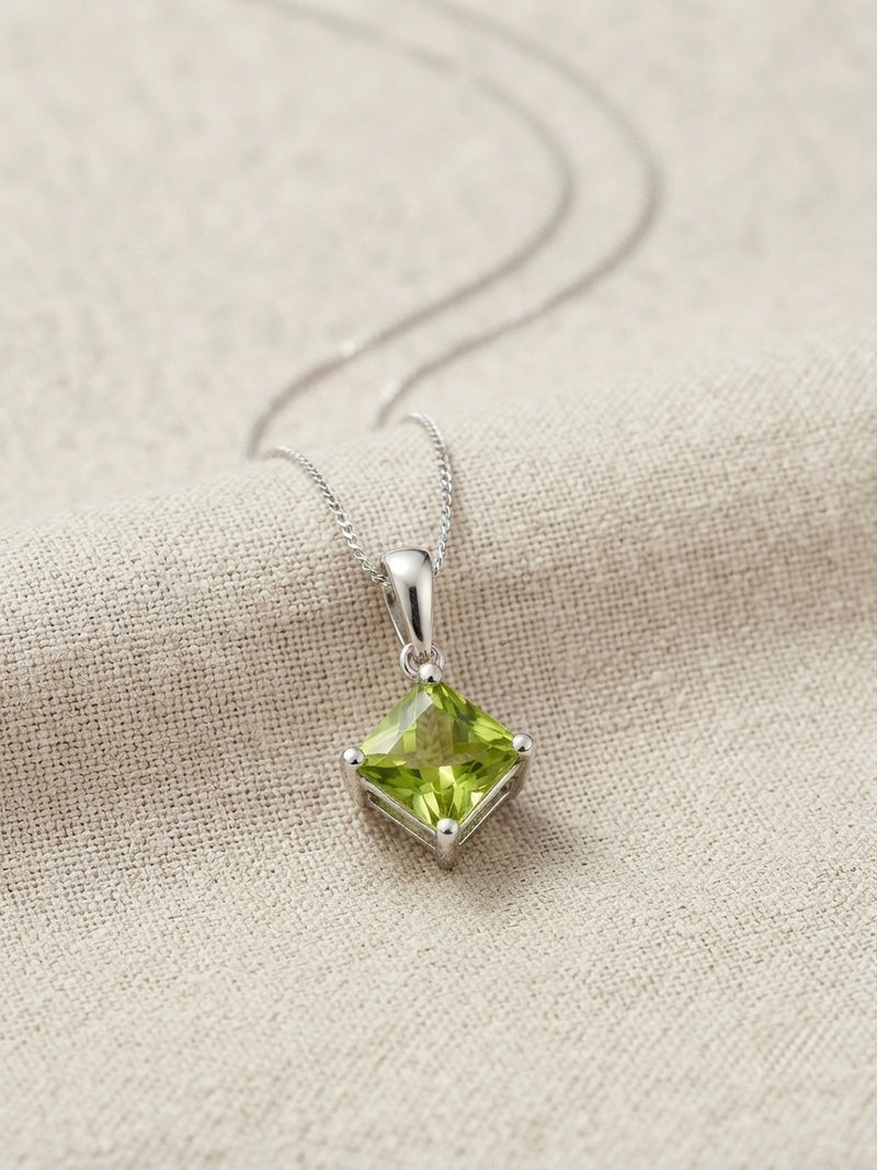 9K White Gold Olive Green Peridot Pendant Necklace