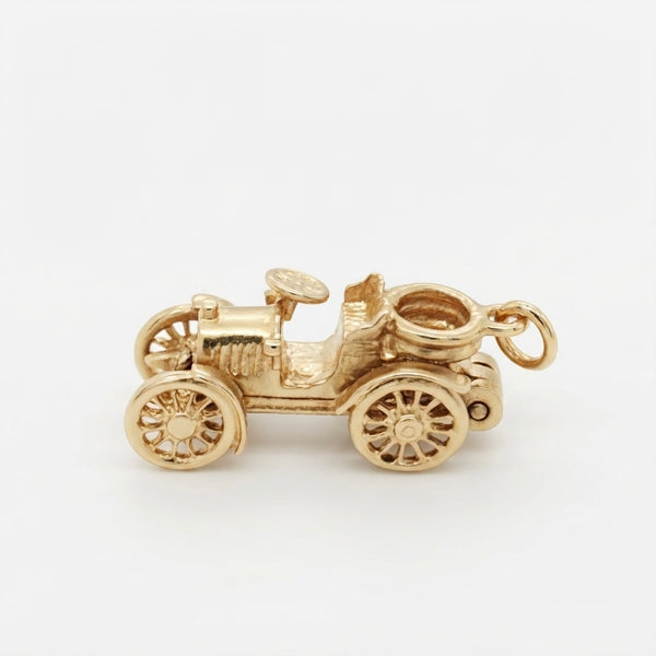 9K Yellow Gold Antique Veteran Automobile Car Charm Pendant