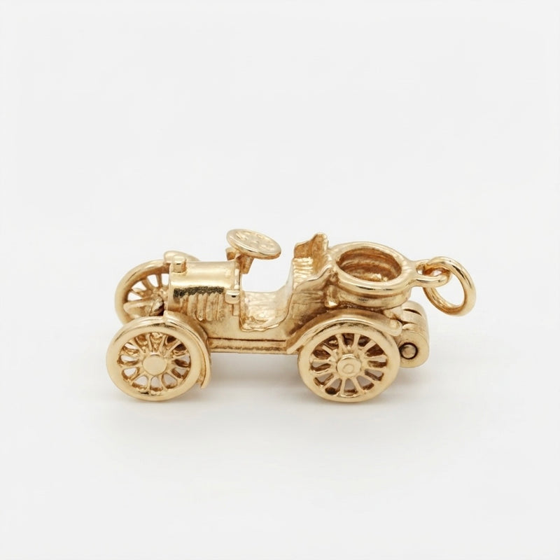 9K Yellow Gold Antique Veteran Automobile Car Charm Pendant