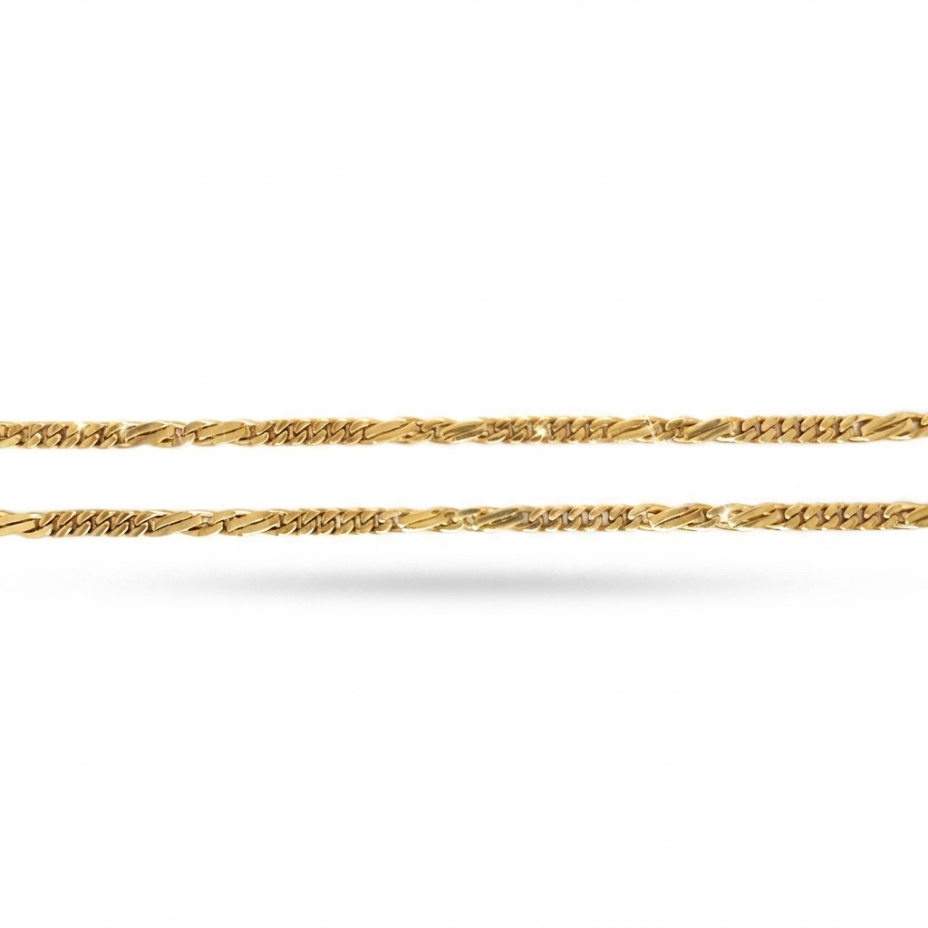 9K Yellow Gold Alternating Figaro Link Chain Necklace