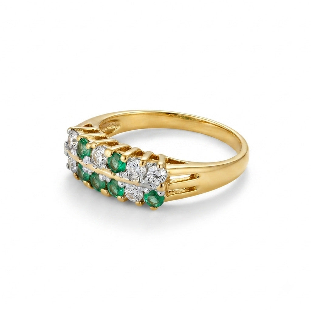 9K Yellow Gold Vintage Emerald & Diamond Dress Ring