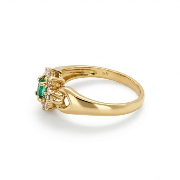 18K Yellow Gold Oval Emerald Diamond Cluster Ring