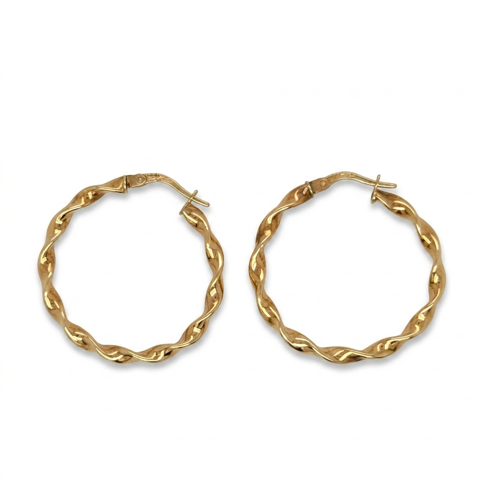 9K Yellow Gold Medium Twisted Hoop Earrings