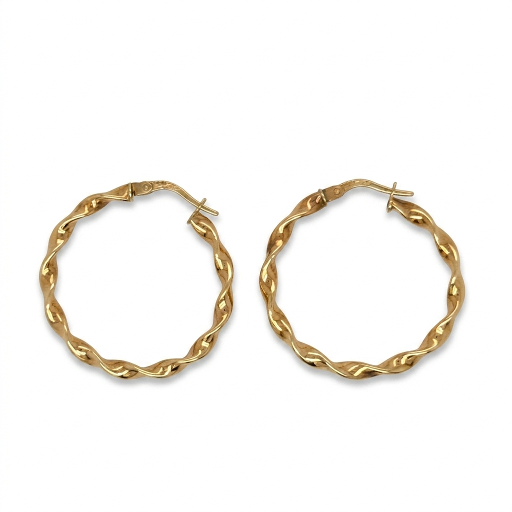 9K Yellow Gold Medium Twisted Hoop Earrings
