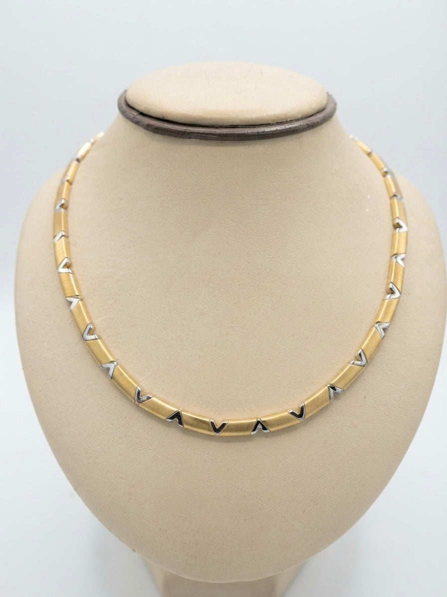 9K Two-Tone Gold Geometric Link Collar Necklace