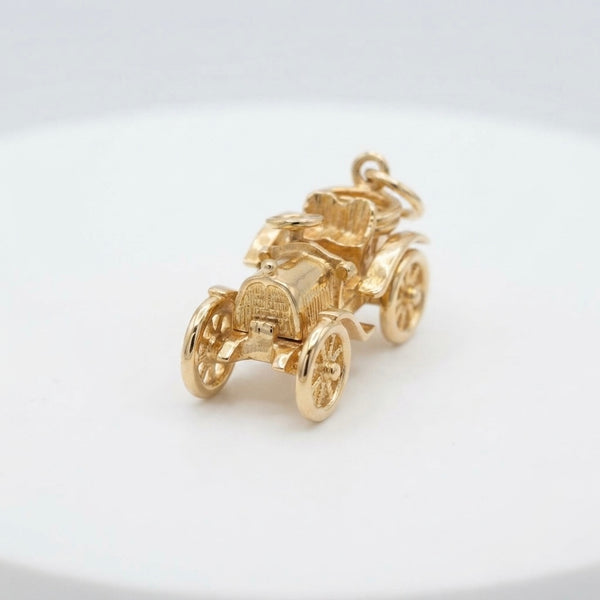 9K Yellow Gold Antique Veteran Automobile Car Charm Pendant