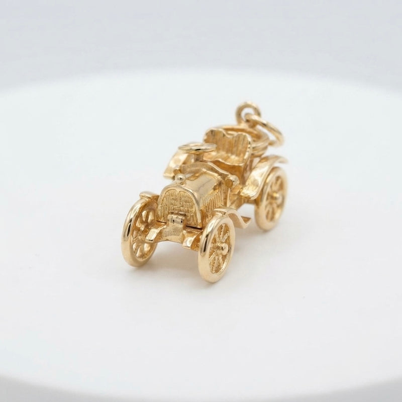 9K Yellow Gold Antique Veteran Automobile Car Charm Pendant