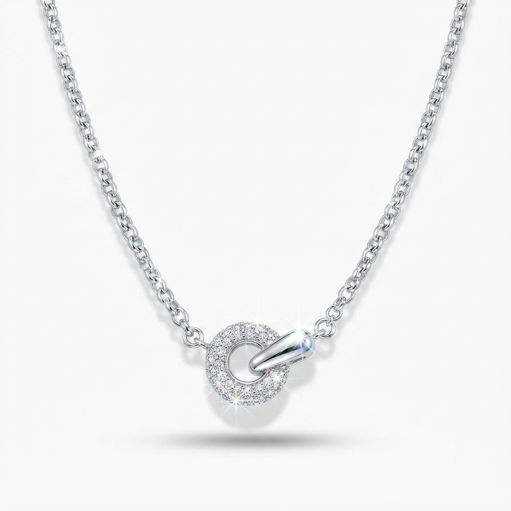 14K White Gold Lab-Grown Diamond Circle Pendant Necklace