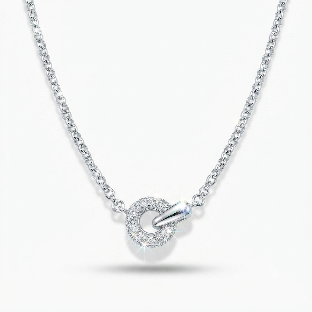 14K White Gold Lab-Grown Diamond Circle Pendant Necklace