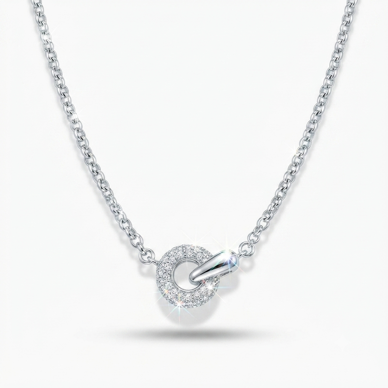 14K White Gold Lab-Grown Diamond Circle Pendant Necklace