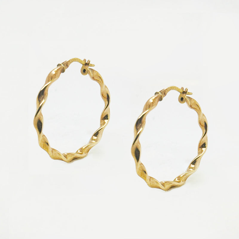 9K Yellow Gold Medium Twisted Hoop Earrings