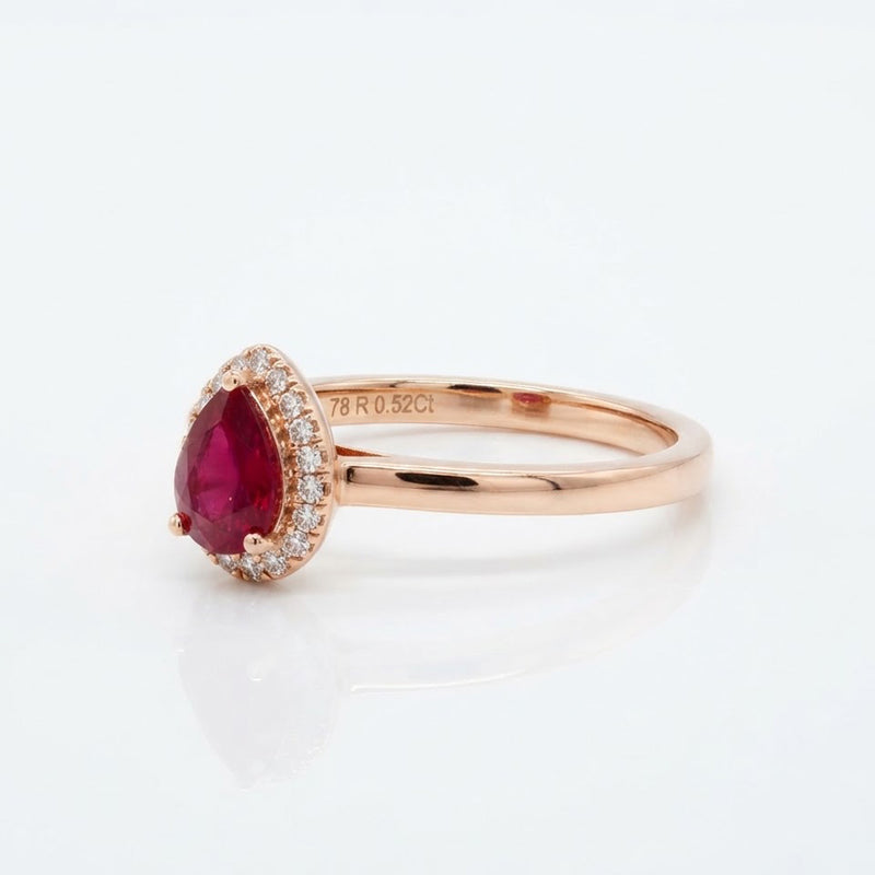 9K Yellow Gold Pear-Cut Ruby &amp; Diamond Halo Ring