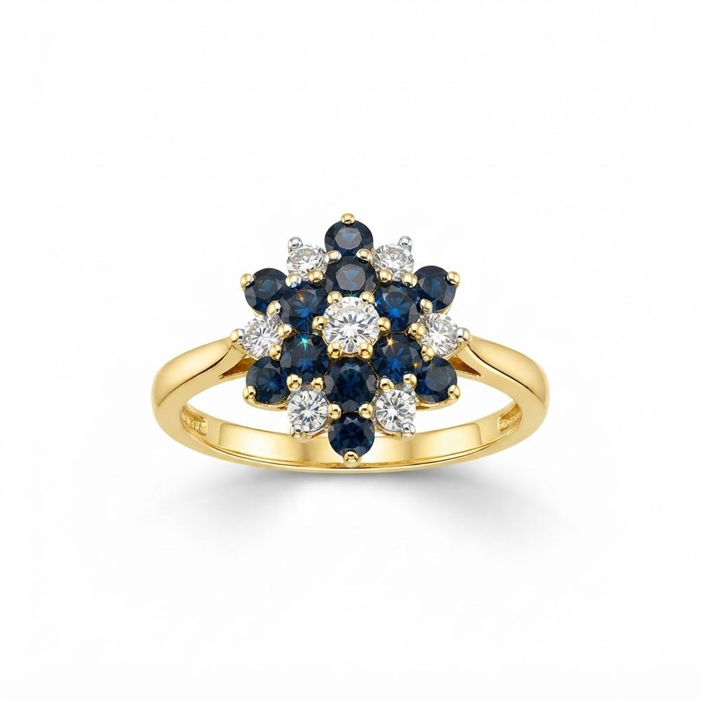 9K Yellow Gold Vintage Sapphire & Diamond Cluster Dress Ring