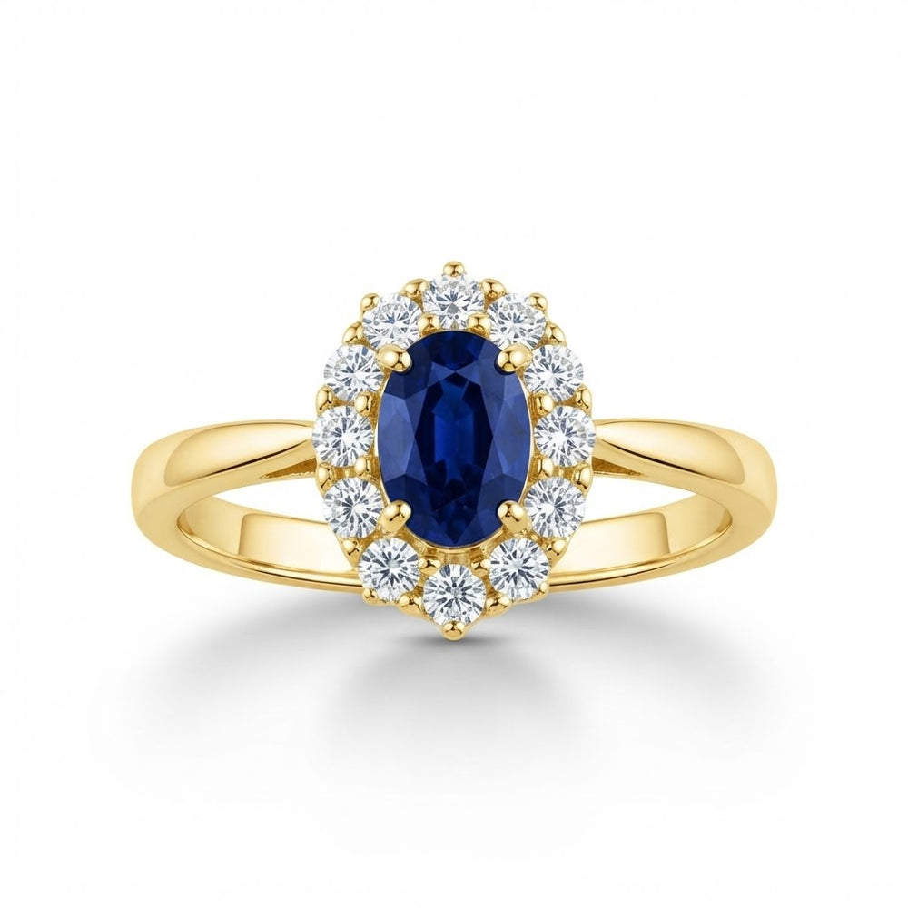 9K Yellow Gold 0.40ct Oval Sapphire & Diamond Halo Ring