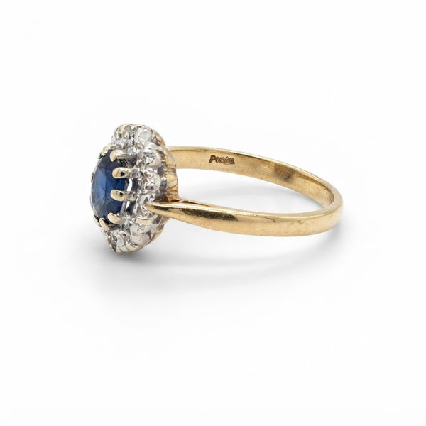 9K Yellow Gold 0.40ct Oval Sapphire & Diamond Halo Ring