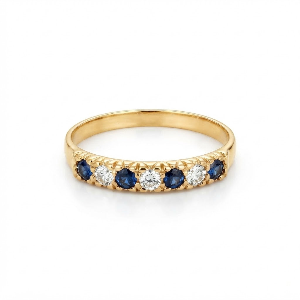 9K Yellow Gold Vintage Sapphire & Diamond Band