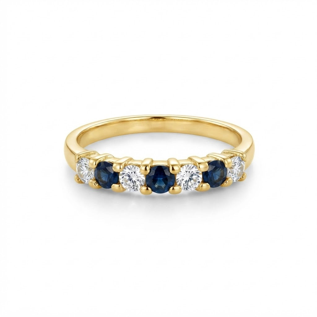 9K Yellow Gold Vintage Classic Sapphire & Diamond Band
