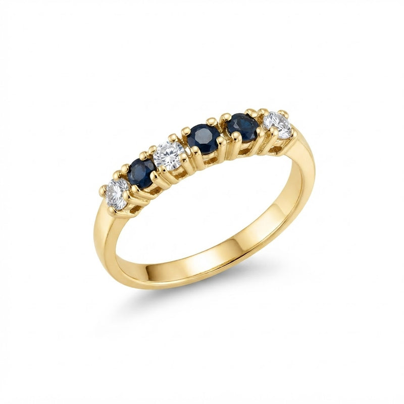 9K Yellow Gold Vintage Classic Sapphire &amp; Diamond Band