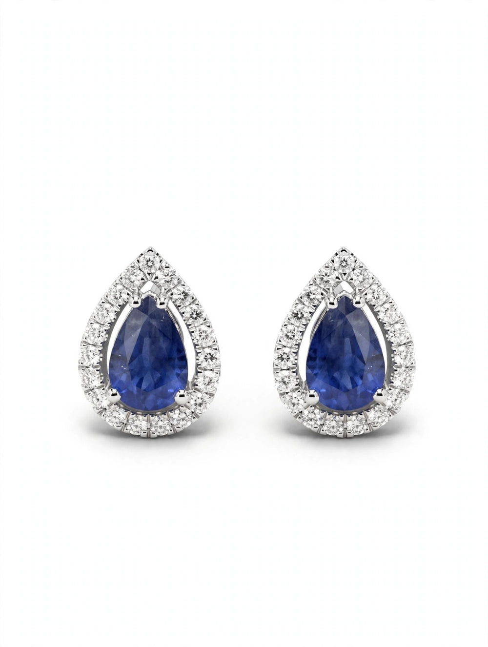 9K White Gold Pear-Cut Sapphire & Diamond Halo Stud Earrings