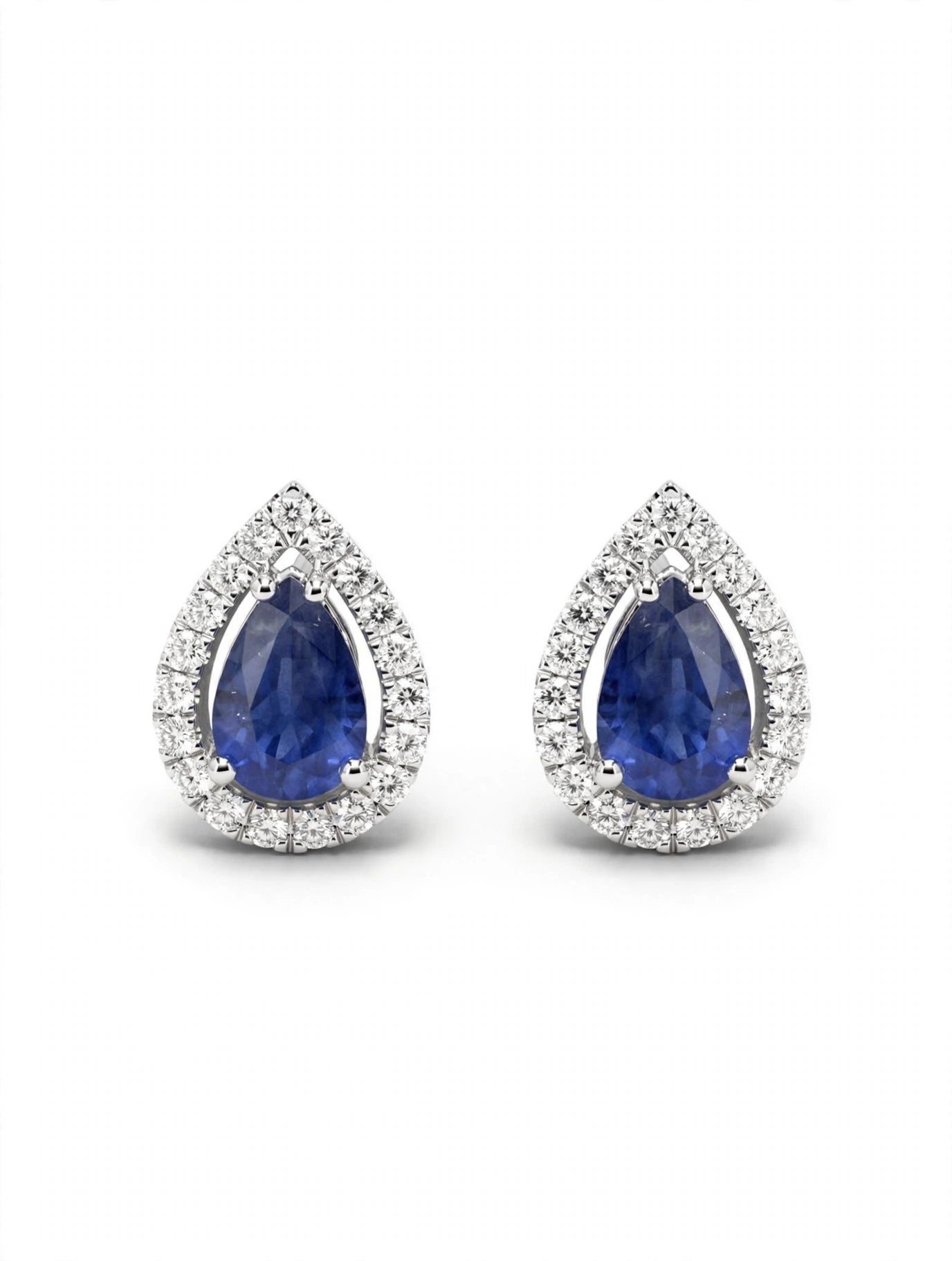 9K White Gold Pear-Cut Sapphire & Diamond Halo Stud Earrings