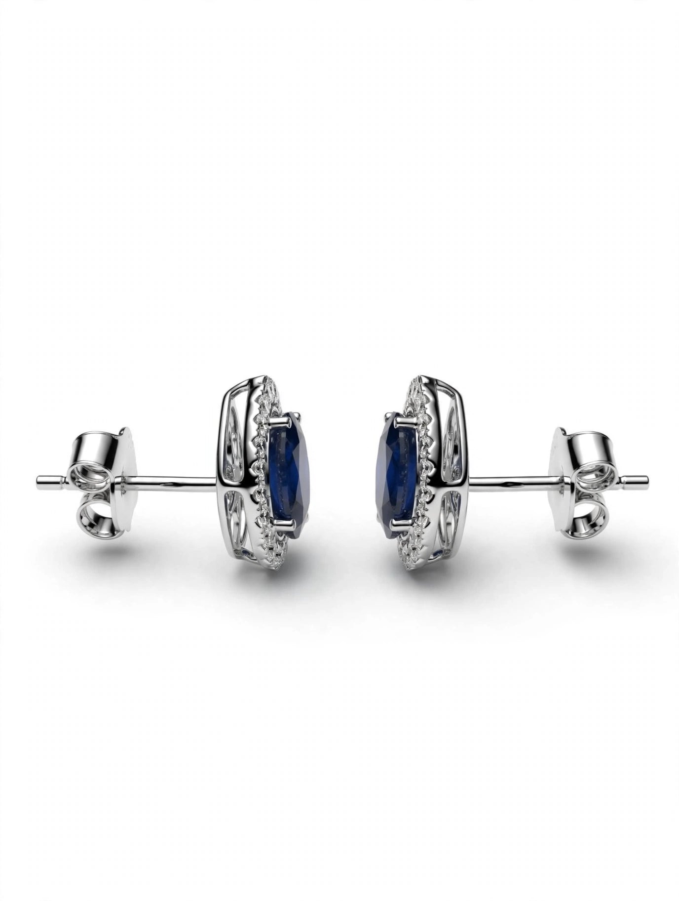 9K White Gold Pear-Cut Sapphire & Diamond Halo Stud Earrings