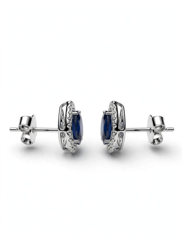 9K White Gold Pear-Cut Sapphire & Diamond Halo Stud Earrings