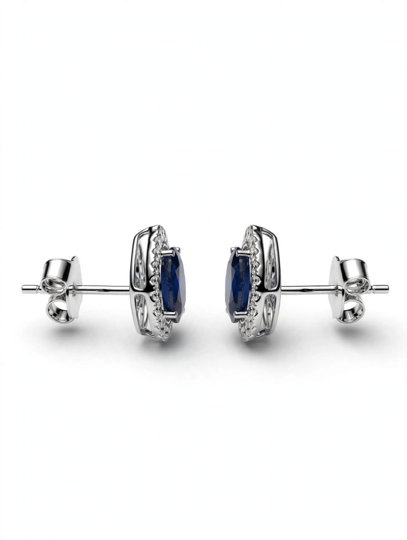 9K White Gold Pear-Cut Sapphire &amp; Diamond Halo Stud Earrings