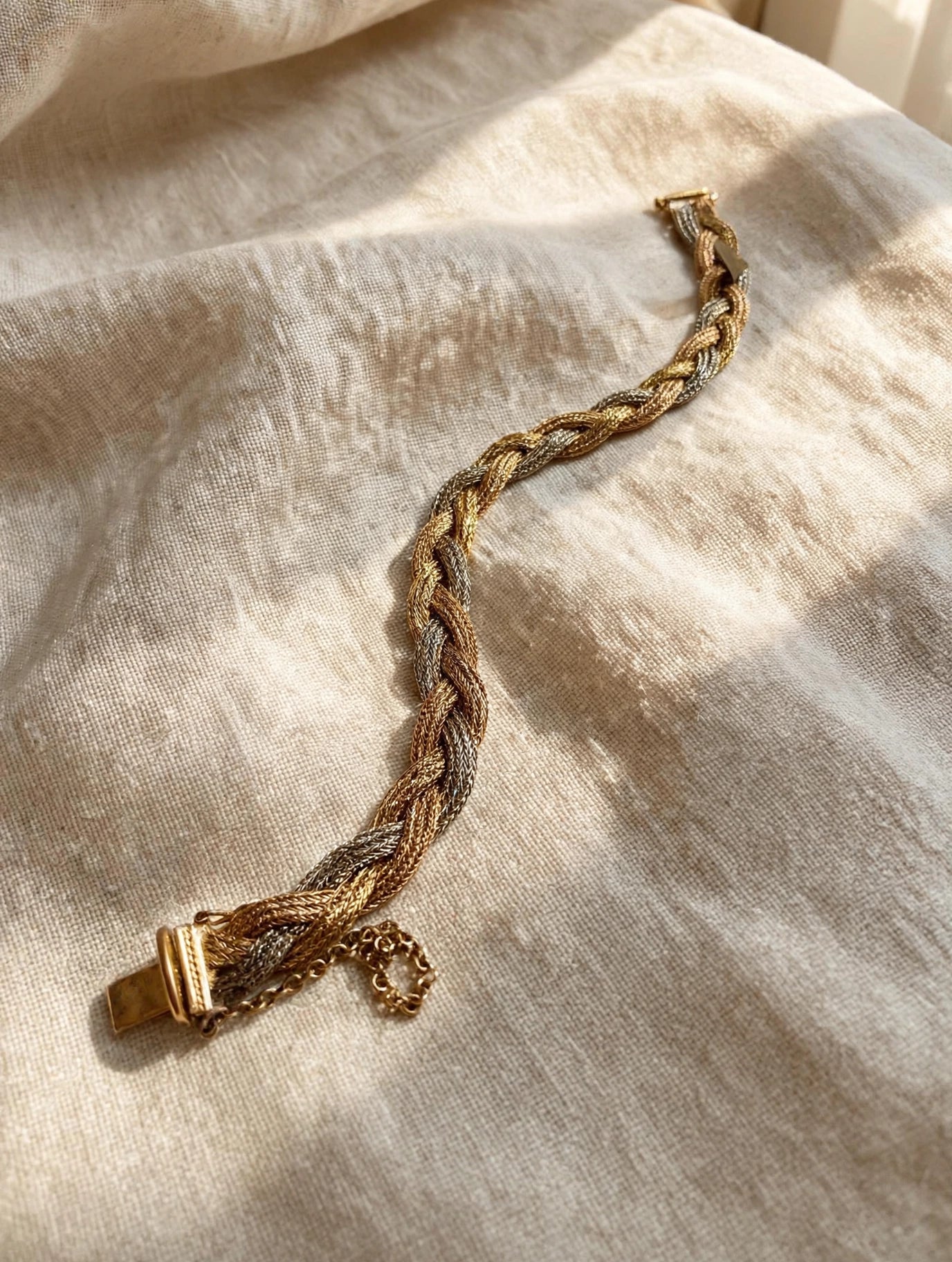 18K Tri-Colour Gold Plait Woven Mesh Bracelet 8''
