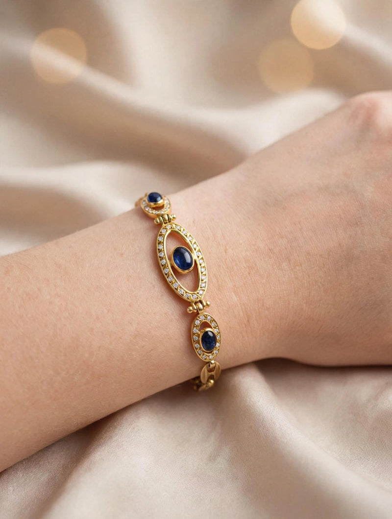 18K Yellow Gold Cabochon Sapphire &amp; Diamond Bracelet