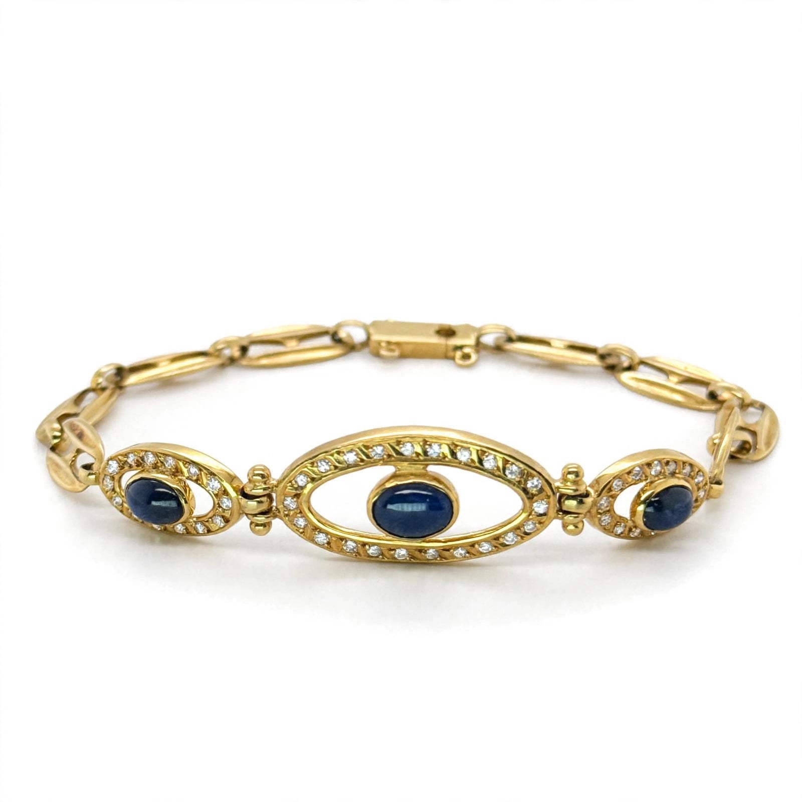 18K Yellow Gold Cabochon Sapphire & Diamond Bracelet