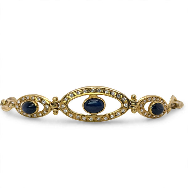 18K Yellow Gold Cabochon Sapphire & Diamond Bracelet