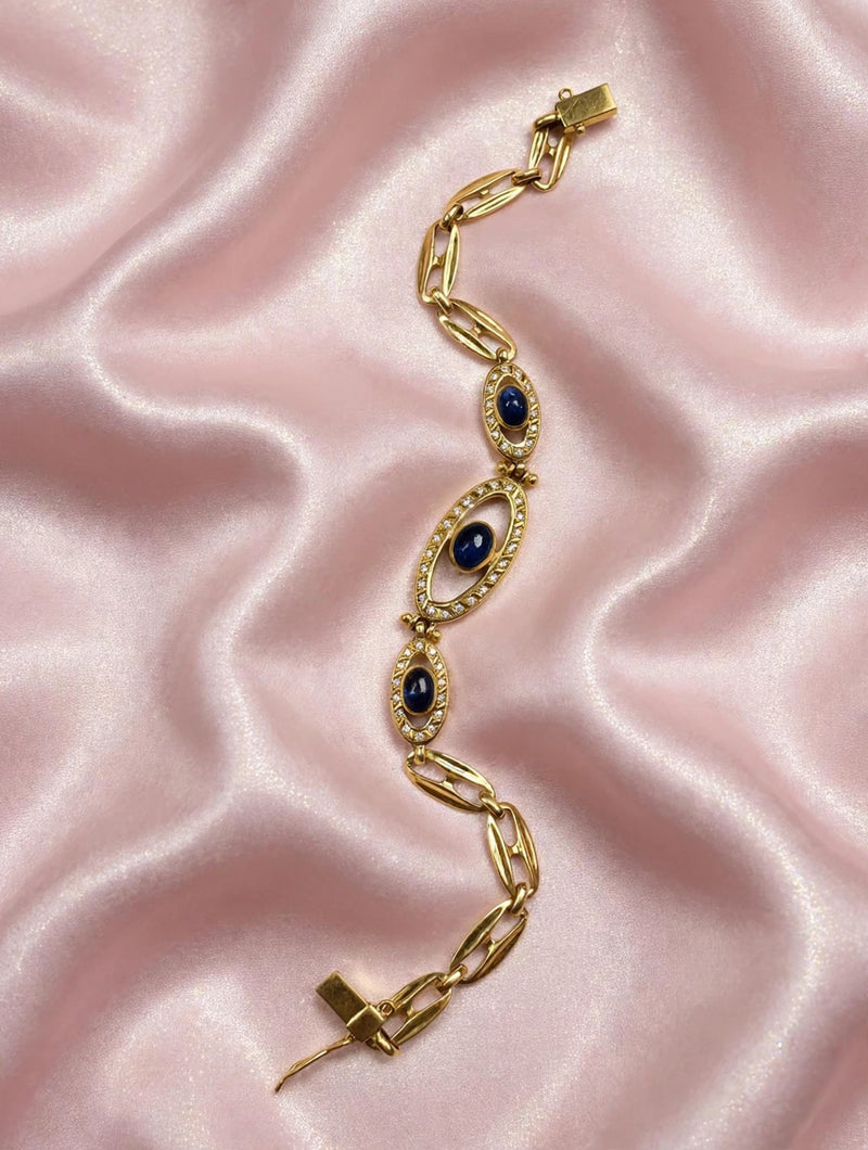 18K Yellow Gold Cabochon Sapphire &amp; Diamond Bracelet