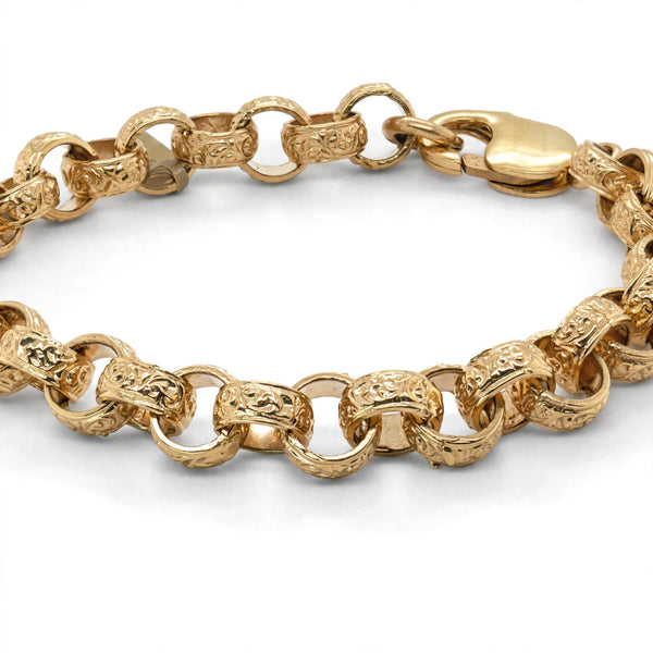 9K Yellow Gold Hand-Engraved Scroll Belcher Bracelet 7,5''