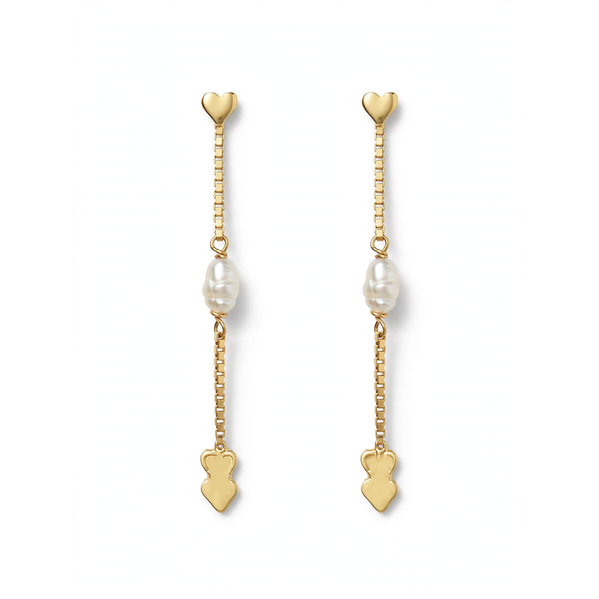 9K Yellow Gold and Pearl Heart Drop Earrings