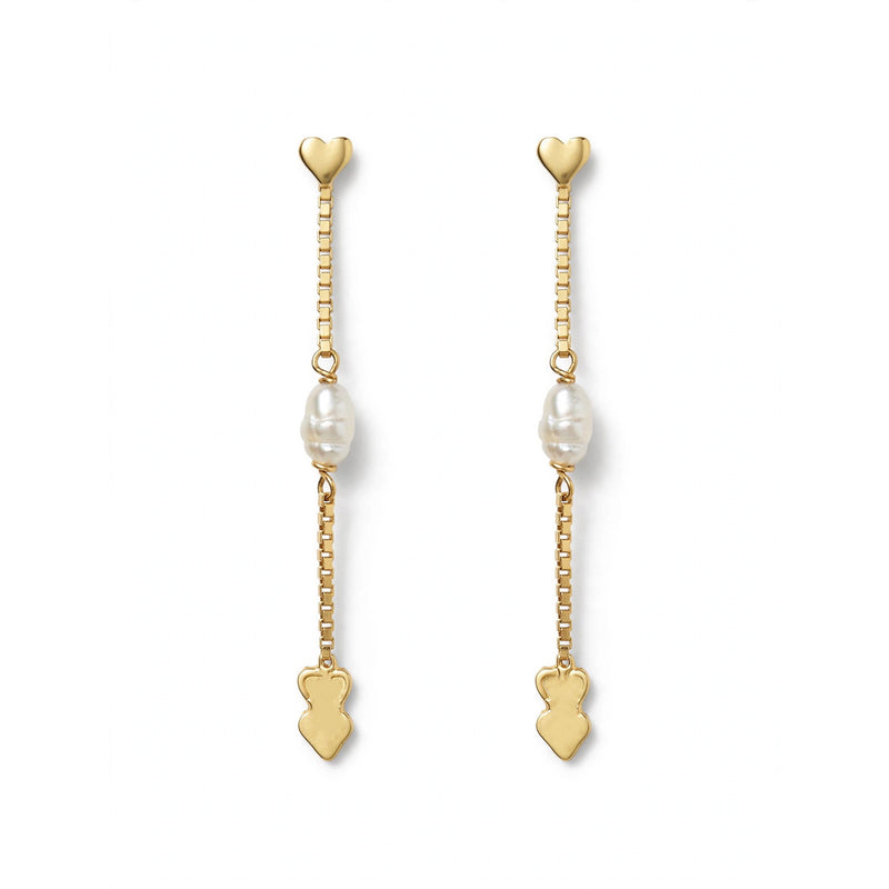 9K Yellow Gold and Pearl Heart Drop Earrings