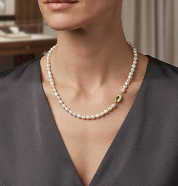 9K Yellow Gold 76-Pearl Strand Necklace 18''