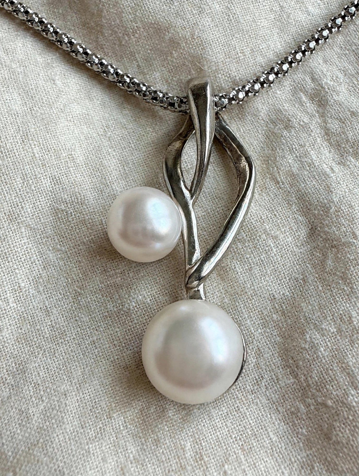 Sterling Silver Dual-Pearl Pendant Necklace